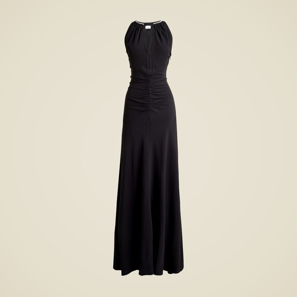 J. Crew Women’s Full-length Embellished Ruched Dress CD510 Size 4 In Black NWT - Picture 1 of 7